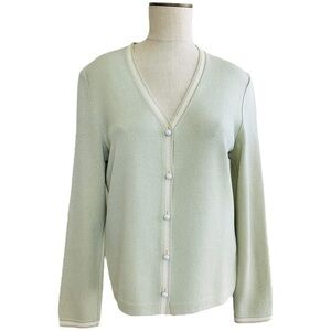 St. John Sport Santana Knit Green Cardigan S Country Club Dog Show Old Money